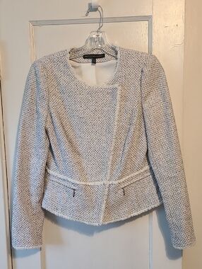 White House Black Market Cream and Gray Tweed Blazer
